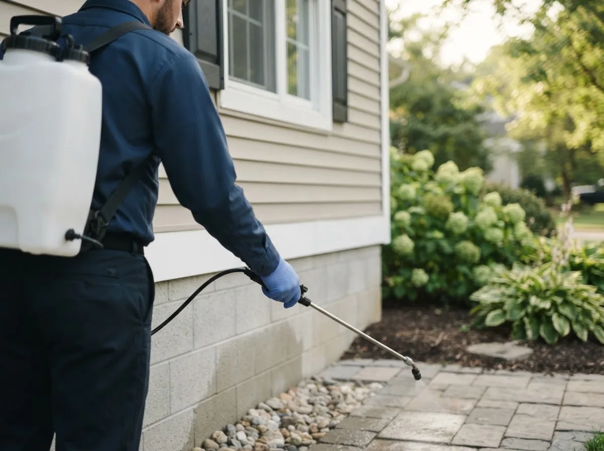 Pest control technician inspecting a home in Sharon, KS